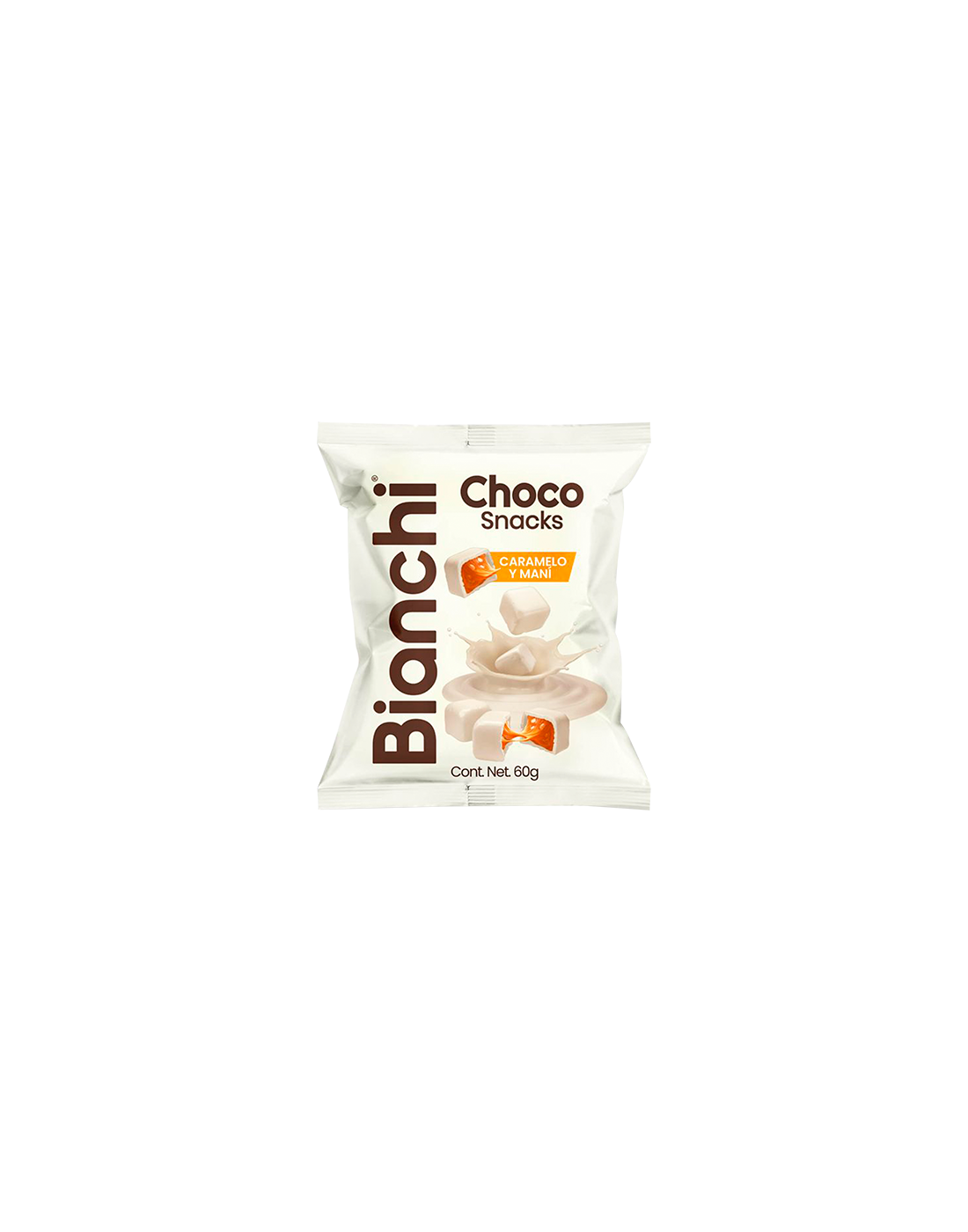 Bianchi Choco Snacks Caramelo y Maní Chocolate Blanco 60g.
