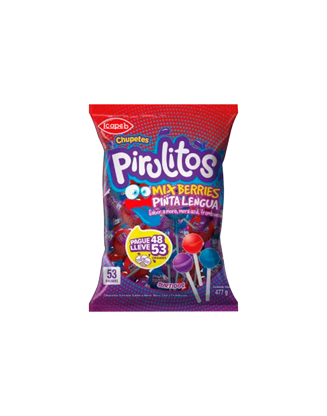 Chupetes Pirulitos Mix Berries Pinta Lengua Sabores Surtidos x48